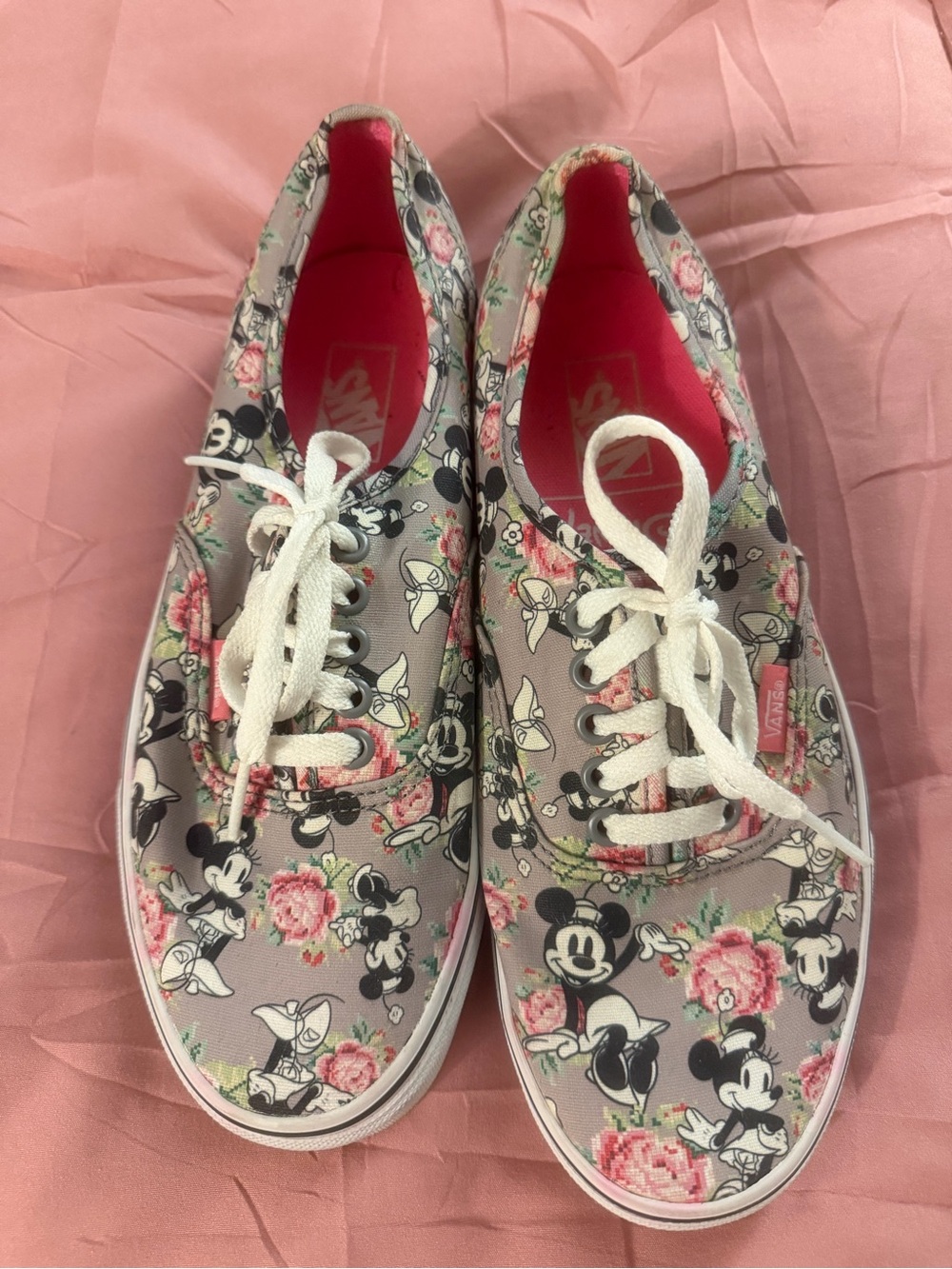 Vans Mickey Floral Canvas Sneakers - Pink, Black